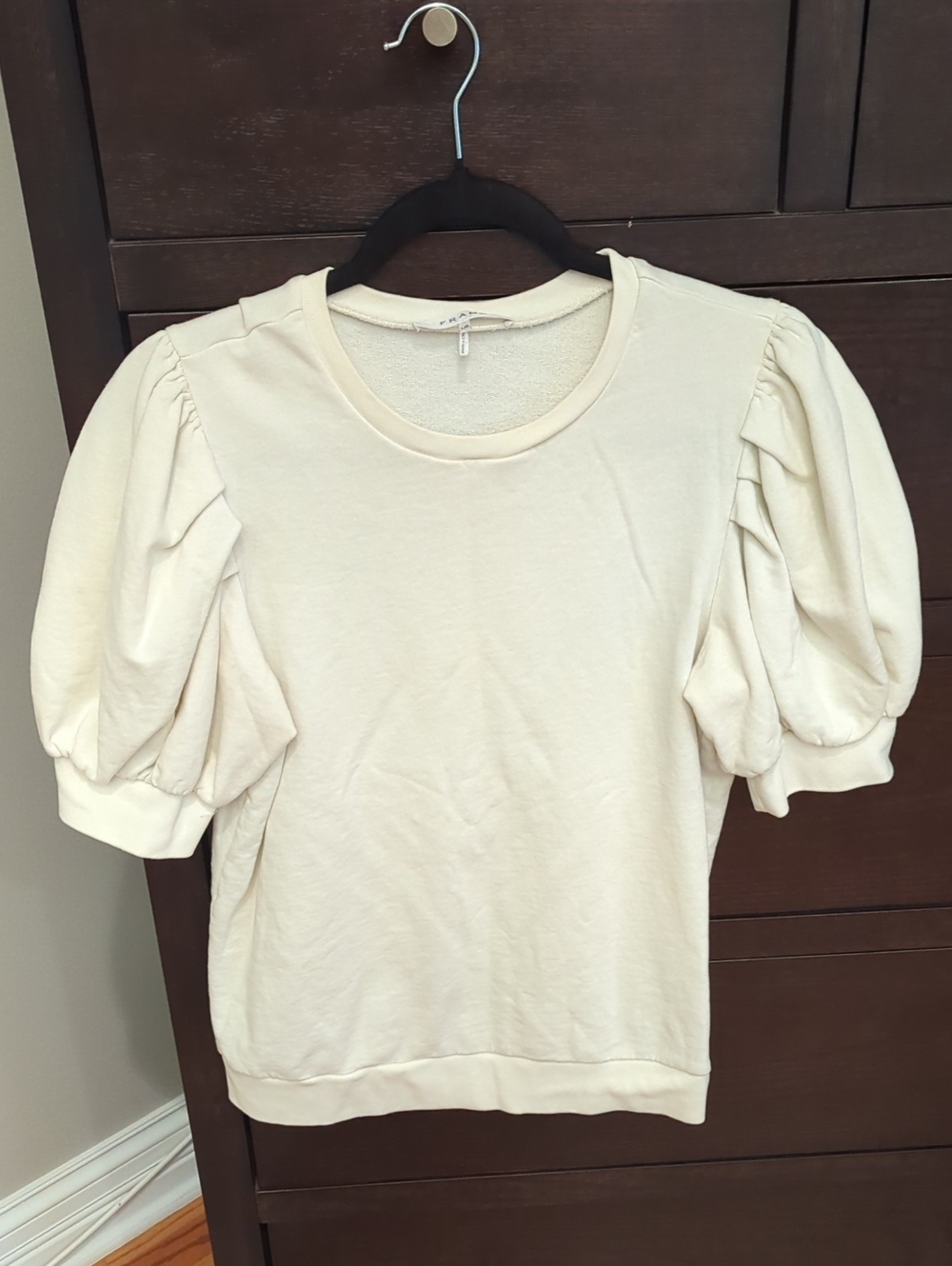Frame Denim Puff Sleeve Crewneck Sweatshirt in Cream